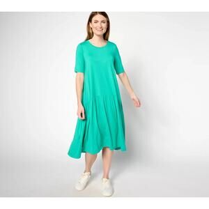 LOGO Lori Goldstein Elbow Sleeve Dress Plus Size 5XP New Cozumel Green Rayon
